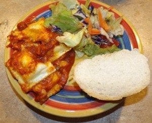 baked ravioli with salad