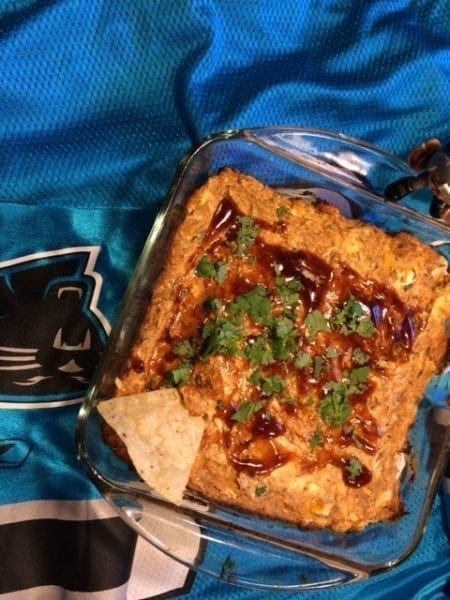 Keep Pounding Carolina Panthers BBQ Chicken Dip, A Super Bowl Ready Dip from NC Lifestyle Blogger Adventures of Frugal Mom