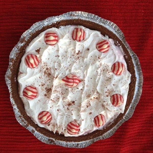 white chocolate and peppermint pie