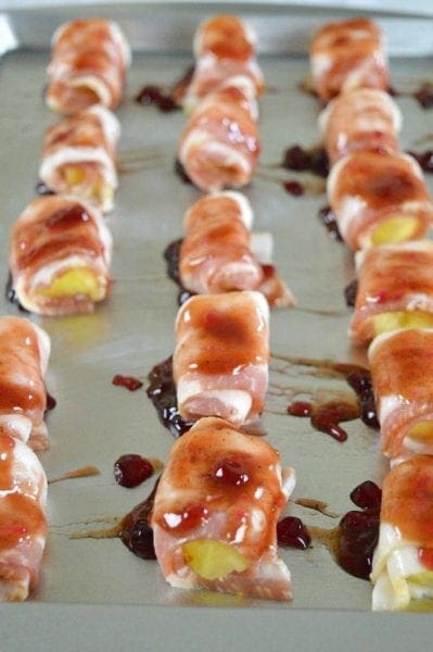 Full pan of bacon pineapple bites