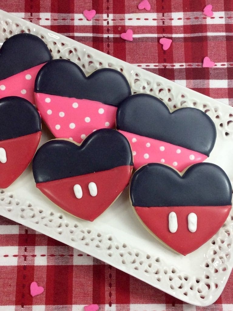 Heart Shaped Mickey & Minnie Mouse Inspired Cookies