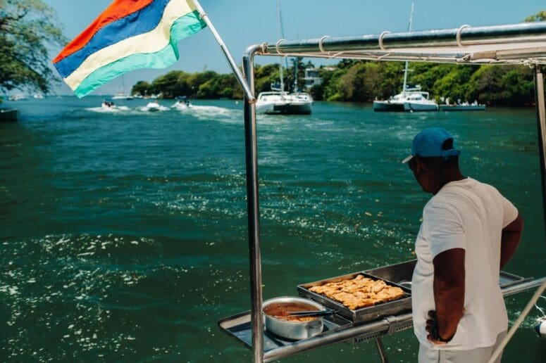  Barbecue on a catamaran in the Indian Ocean near Mauritius