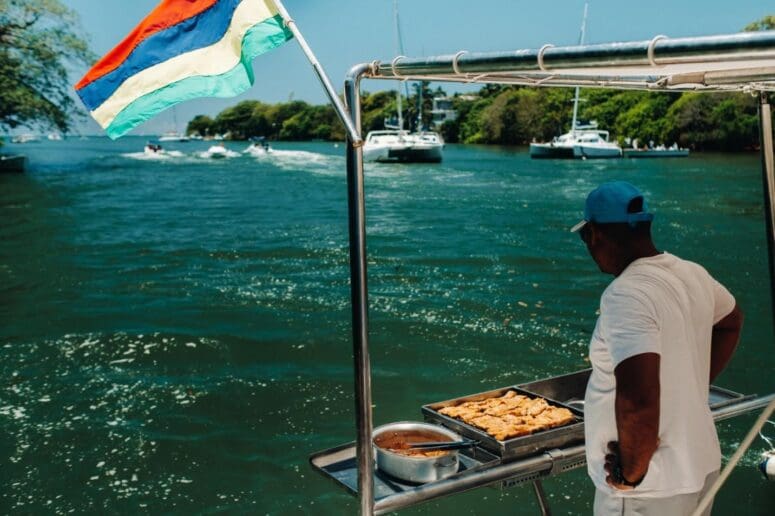 Barbecue on a catamaran in the Indian Ocean near Mauritius