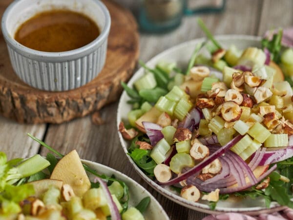 Crisp Apple-Celery Salad with Toasted Hazelnuts & Honey-Dijon Vinaigrette