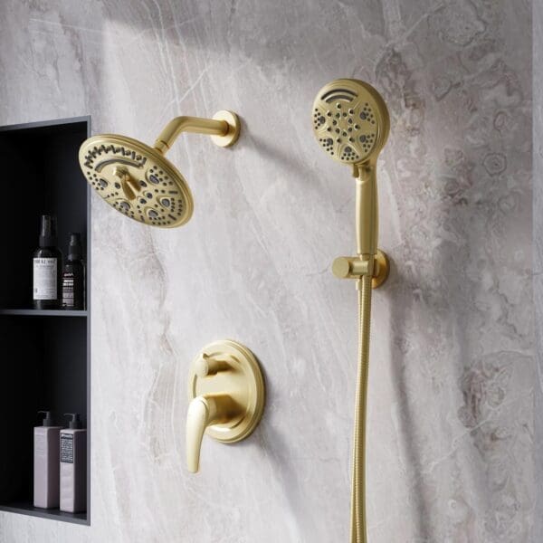 How to Coordinate a Gold Shower Head with Handheld in Bathroom Renovation